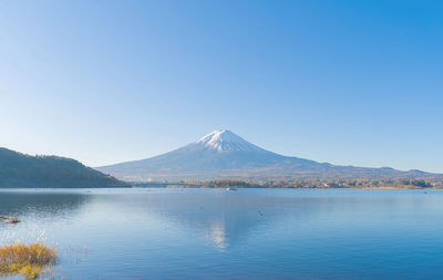 Scenic view of lake against blue sky