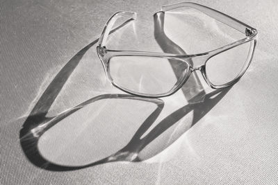 High angle view of eyeglasses on table