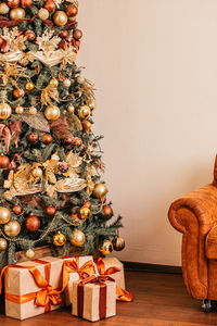 Close-up of christmas decorations on table