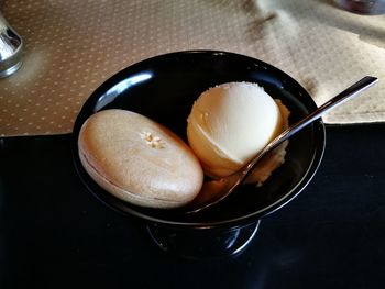 High angle view of dessert in plate on table