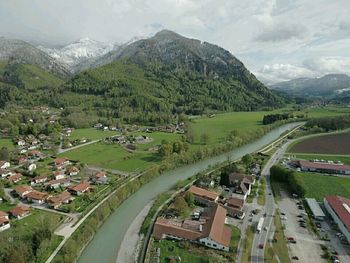 Landscape with mountain range in background