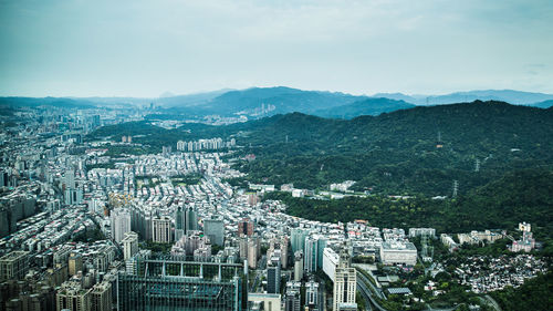 High angle view of cityscape against sky