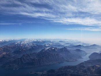 Scenic view of snowcapped mountains against sky