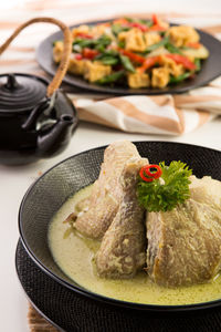 Close-up of food in plate on table