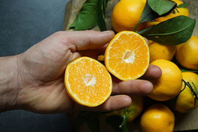 Cropped image of hand holding orange