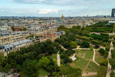 Paris, france, september 2021. areal city landscape seen from the eiffel tower.