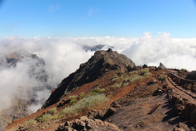 Panoramic view of volcanic landscape against sky