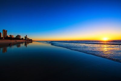 Scenic view of sea against clear sky at sunset