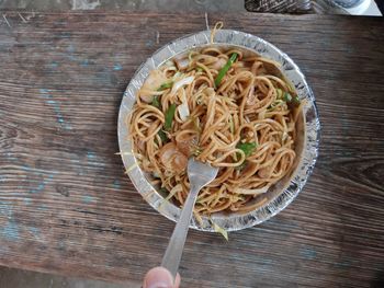 High angle view of food on table