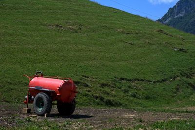 Vintage car on field