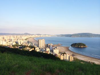 High angle view of city at waterfront