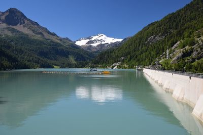 Scenic view of lake with mountains in background