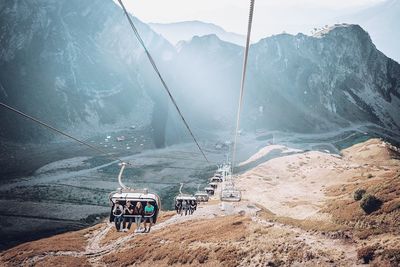 Overhead cable car in mountains