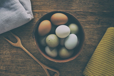 High angle view of bread on table