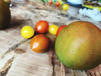 High angle view of oranges on table