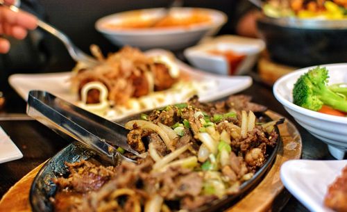 Close-up of meal served on table