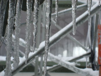 Close-up of frozen water during winter