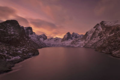 Scenic view of lake against sky during sunset