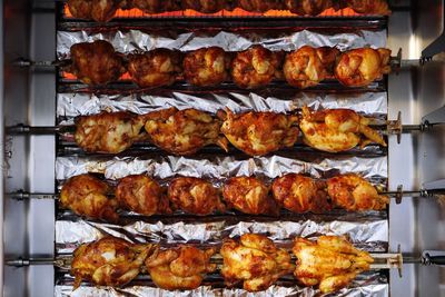 Close-up of meat on barbecue grill