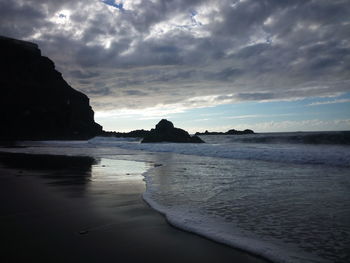 Scenic view of sea against cloudy sky