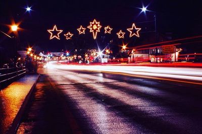 Light trails on road at night