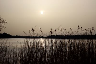 Scenic view of lake against sky during sunset