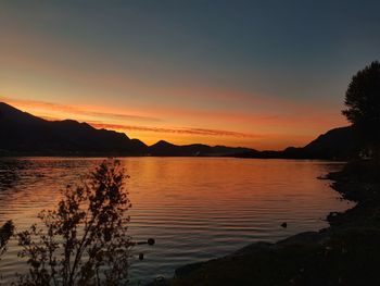 Scenic view of lake against sky during sunset