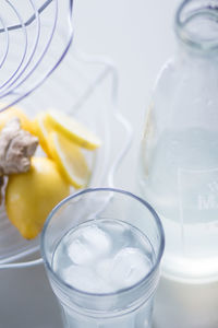 High angle view of drink in glass on table