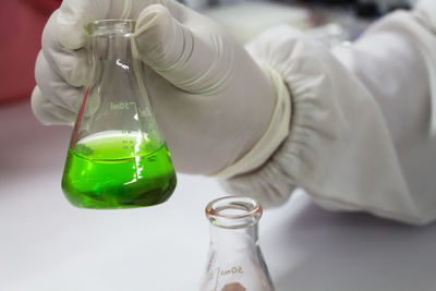 Cropped image of hand holding conical flask