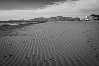 Scenic view of sandy beach against sky