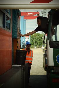 Man working in bus