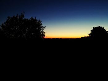 Silhouette trees against clear sky during sunset