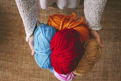 High angle view of wool on table