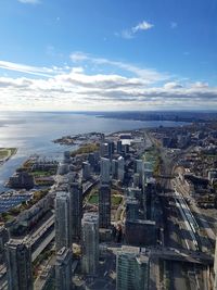 High angle view of buildings in city