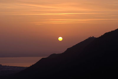 Scenic view of sea against romantic sky at sunset