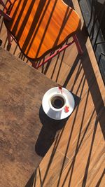 Directly above shot of coffee in cup on table