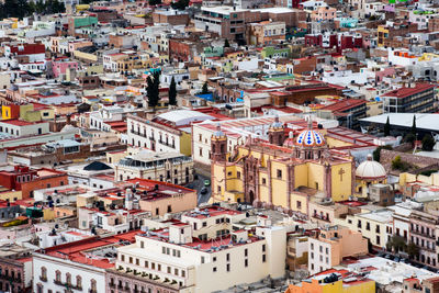 High angle view of buildings in city