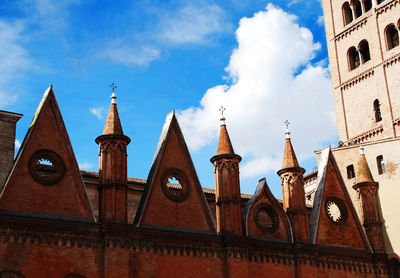 Low angle view of temple building against sky