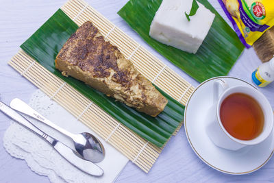 High angle view of food on table