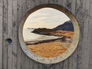 Directly above shot of sea seen through window