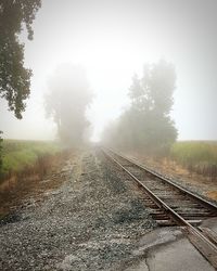 View of railway tracks in foggy weather