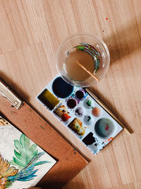 High angle view of breakfast on table