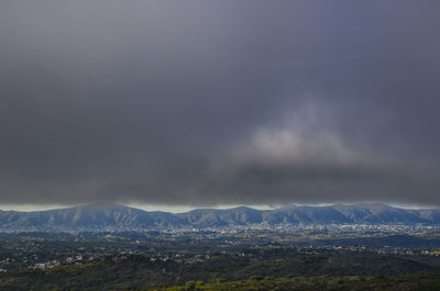 Scenic view of snowcapped mountains against sky