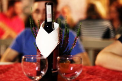 Close-up of beer glass on table at restaurant