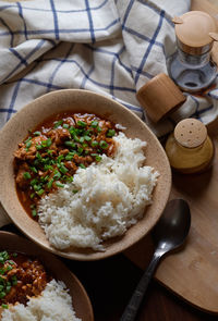 Close-up of food served on table