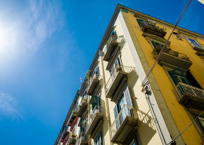 Low angle view of building against clear blue sky