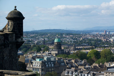 High angle view of buildings in city