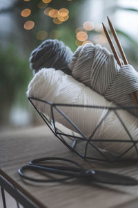 Close-up of wool on table