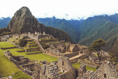 Aerial view of old ruins machu picchu