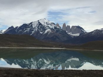 Scenic view of snowcapped mountains against sky